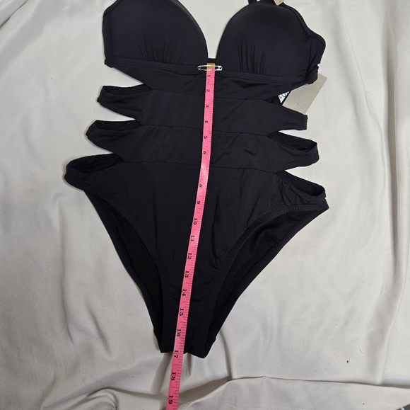 NEW Kenneth Cole black cut out tummy control push up‎ one piece swimsuit  L - Picture 11 of 11